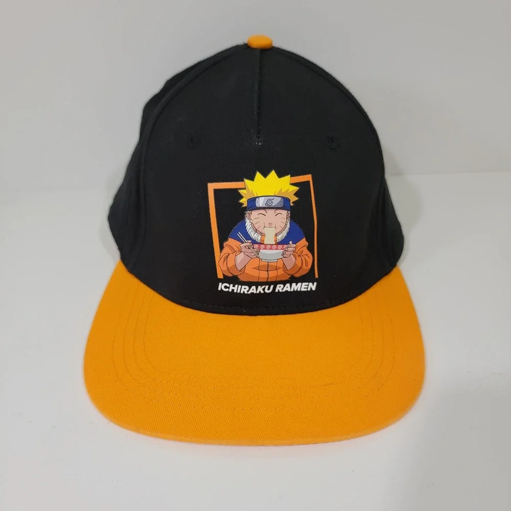 Naruto Shippuden Ichiraku Ramen Snapback Hat Black Orange Kids Adjustable Cap